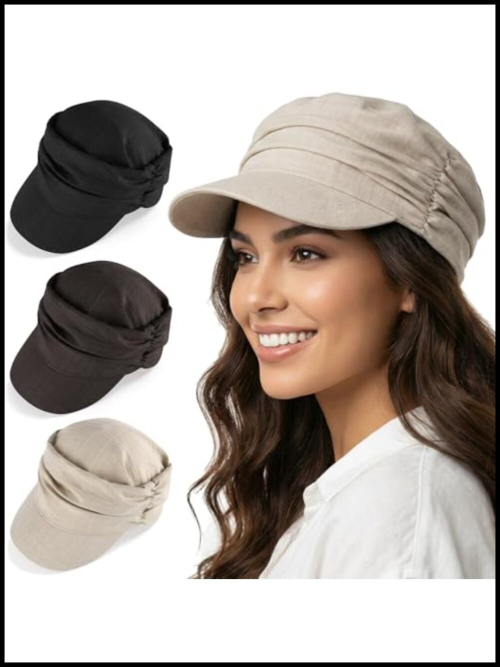Linen Blend Newsboy Hat Lightweight Breathable Chemo Sun Cap Adjustable